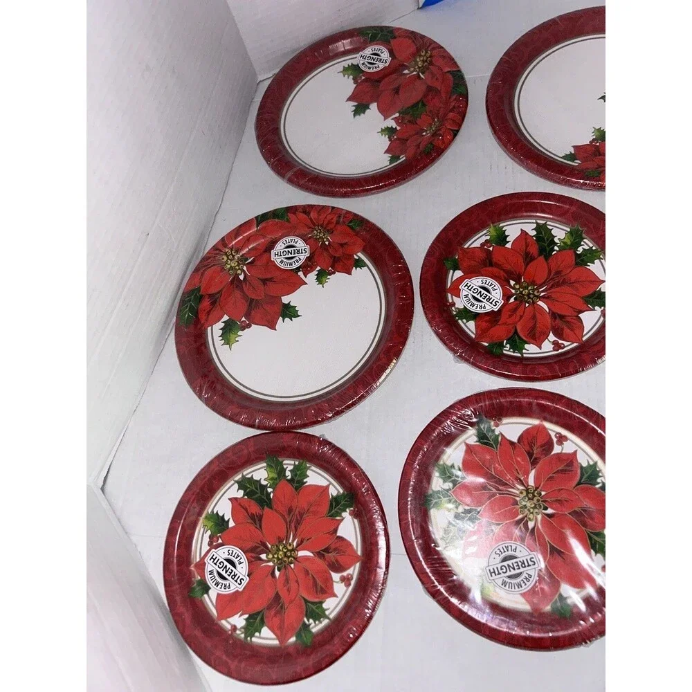 Christmas Poinsetta paper plates 8 packages